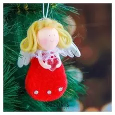 Мягкая подвеска "Ангел - девочка с сердцем" 9 см красный