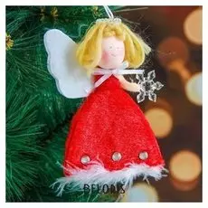 Мягкая подвеска "Ангел - девочка в платье со снежинкой" 11 см красный