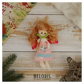 Мягкая подвеска "Ангелочек - девочка со звездой" 11,5*7 см розовый