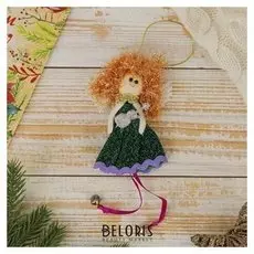 Мягкая подвеска "Ангелочек с гитарой - длинные ножки" 15*7 см зелёный