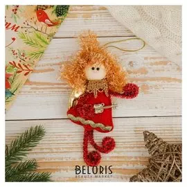 Мягкая подвеска "Ангелочек со скрипкой" 12*7 см красный