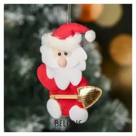 Мягкая подвеска "Дед мороз с лопаткой" 6,5*12 см красный