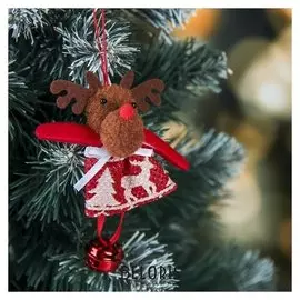 Мягкая подвеска "Олень с бубенцом в шубке с оленями" 9 см красный