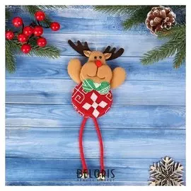 Мягкая подвеска "Олень в узорах - длинные ножки" 6*18 см, красный