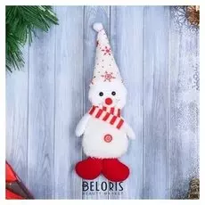 Мягкая подвеска "Снеговик - пушистик" 7*21 см, красно-белый