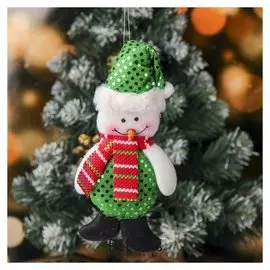 Мягкая подвеска "Снеговик в блёстках с шарфиком" 7,5*20 см, зелёный