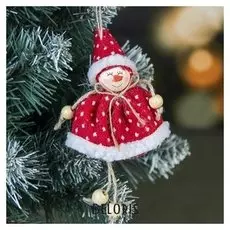 Мягкая подвеска "Снеговик в пышной шубке" 13 см красный