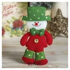Мягкая подвеска "Снеговик в шляпе в горошек" 7*15 см, красно-зелёный