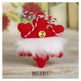 Мягкая подвеска "Снежинка пушистая с пуговкой" 9*7 см красный