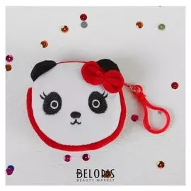 Мягкий кошелёк «Панда», красный бантик, на карабине