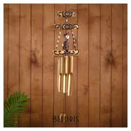 Музыка ветра бамбук "Кошка в замке" 5,5х20х55 см