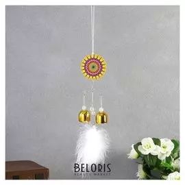 Музыка ветра металл, дерево "Ловец снов - мехенди" 2 колокольчика 30 см