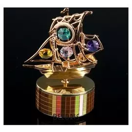 Музыкальный сувенир с кристаллами Swarovski "Пиратский корабль" золото 12,2х9,3 см