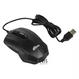 Мышь Ritmix Rom-202, проводная, оптическая, 1000 Dpi, Usb, чёрная