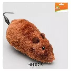 Мышь заводная меховая, 12 см, коричневая