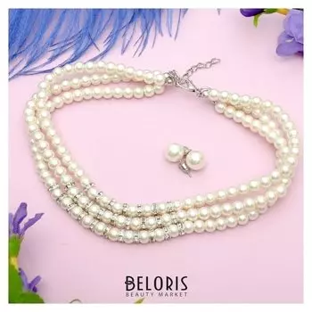 Набор 2 предмета: чокер, серьги Торжество трио, цвет бело-серебряный