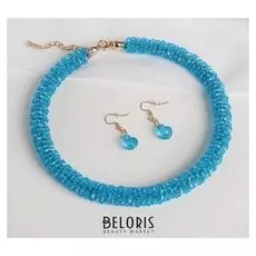 Набор 2 предмета: серьги, колье Маргарет, плотная нить, цвет бирюзовый