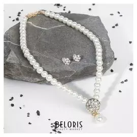 Набор 2 предмета: серьги, колье "Антуанетта" минимал, цвет белый в золоте