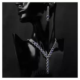 Набор 2 предмета: серьги, колье "Листопад" круг в огранке, цвет сине-белый в серебре