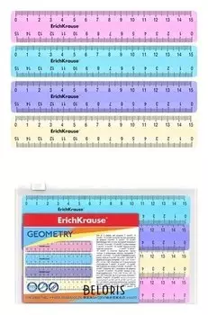 Набор 4 линейки 15 см Pastel розовая, голубая, фиолетовая, желтая