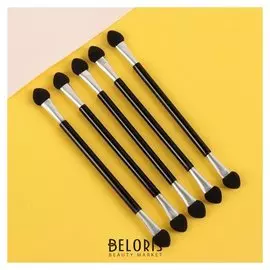 Набор аппликаторов для теней, двусторонние, 5 шт, 11,5 см, цвет чёрный/серебристый