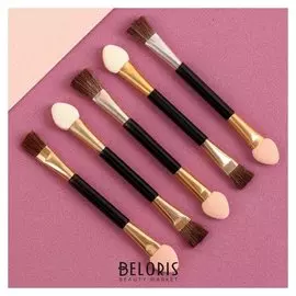 Набор аппликаторов для теней, с кистью, двусторонние, 5 шт, 7 см, цвет чёрный/золотой