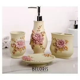 Набор аксессуаров для ванной комнаты «Лужайка», 4 предмета (Дозатор 250 мл, мыльница, 2 стакана)