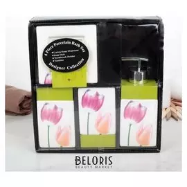 Набор аксессуаров для ванной комнаты «Полдень», 4 предмета (Дозатор 300 мл, мыльница, 2 стакана)