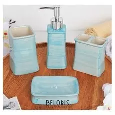 Набор аксессуаров для ванной комнаты «Полис», 4 предмета (Дозатор 200 мл, мыльница, 2 стакана), цвет голубой