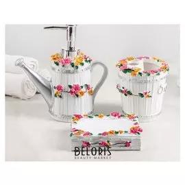 Набор аксессуаров для ванной комнаты «Райский сад», 3 предмета (Дозатор 150 мл, мыльница, стакан)