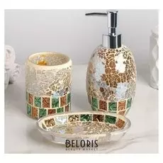 Набор аксессуаров для ванной комнаты «Зазеркалье», 3 предмета (Дозатор, мыльница, стакан), цвет золотой