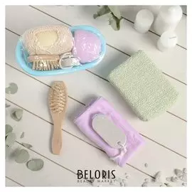 Набор банный, 4 предмета: расчёска, мочалка, пемза, чалма