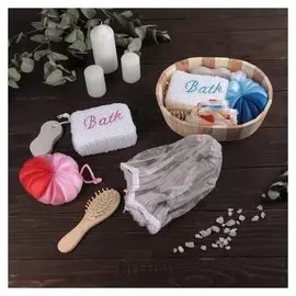 Набор банный, 5 предметов: 2 мочалки, пемза, расчёска, шапочка для душа