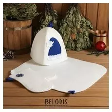 Набор банный подарочный "С новым годом" (Коврик, рукавица, шапка), войлок, синий