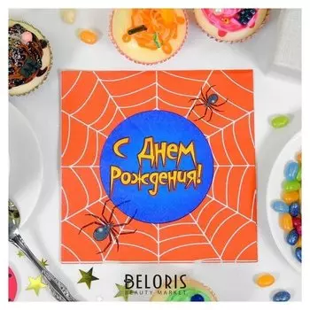 Набор бумажных салфеток «С днём рождения», паутина, 33х33, 20 шт.