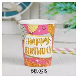 Набор бумажных стаканов «С Днём Рождения», праздник, 250 мл, 6 шт.