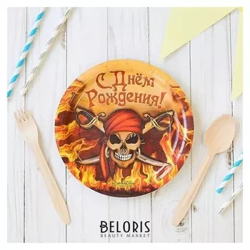 Набор бумажных тарелок «С днём рождения», пират, 18 см, 6 шт.