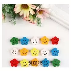 Набор бусин для творчества дерево "Цветочки-смайлы цветные" набор 15 гр 0,6х2х2 см