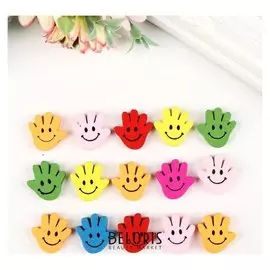 Набор бусин для творчества дерево "Ладошки-смайлы цветные" набор 15 шт 0,6х2х2 см