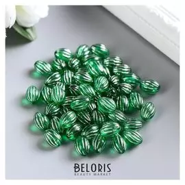 Набор бусин для творчества пластик овал "Полосочки" зелёные 20 гр 1,5х0,8 см