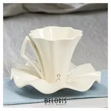 Набор чайный 2 предмета "Лотос белый золото" кружка 0,2 л