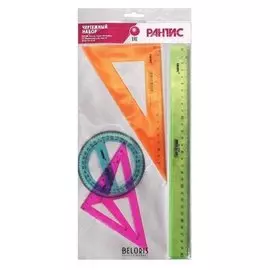 Набор чертёжный (Линейка 30 см, треугольник 30°, треугольник-трафарет, транспортир 10 см)