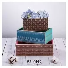 Набор деревянных ящиков 3 в 1 без ручки «Новогодний узор»