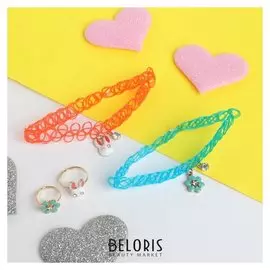 Набор детский 4 предмета: 2 чокера, 2 кольца, кролик