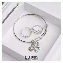 Набор детский "Выбражулька" 3 предмета: браслет, 2 кольца, бабочка, цвет белый в серебре