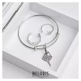Набор детский "Выбражулька" 3 предмета: браслет, 2 кольца, балерина, цвет белый в серебре