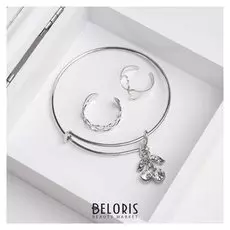 Набор детский "Выбражулька" 3 предмета: браслет, 2 кольца, вишенки, цвет белый в серебре