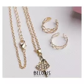 Набор детский "Выбражулька" 3 предмета: кулон 40 см, 2 кольца, балерина, цвет белый в золоте