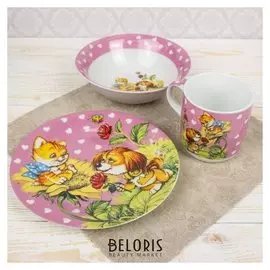 Набор детской посуды "Дружба", 3 предмета: кружка 230 мл, миска 400 мл, тарелка 18 см