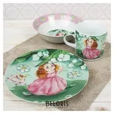 Набор детской посуды «Дуняша», 3 предмета: кружка 230 мл, миска 400 мл, тарелка 18 см